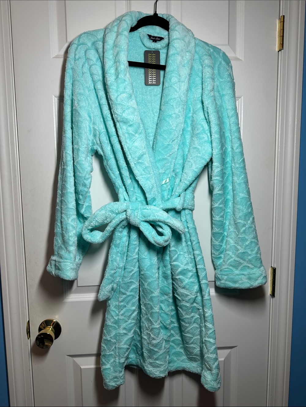 NWTS Just Love Aqua Plush Short Bathrobe Sz L